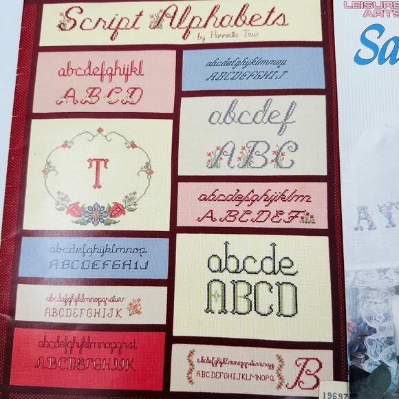 Floral Alphabet ABC Cross Stitch Pattern Books Monogram Numbers Script Roses - Picture 6 of 14